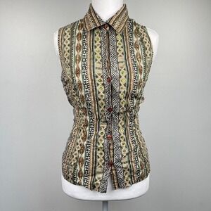 VTG Boho Sequin Sleeveless Top Retro Striped Medium 70s Hippie Summer Cotton